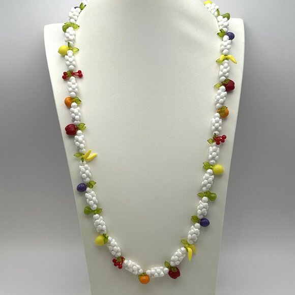 Vintage Fruit Necklace Retro Beaded 26 inch Mid Century - Picture 1 of 13